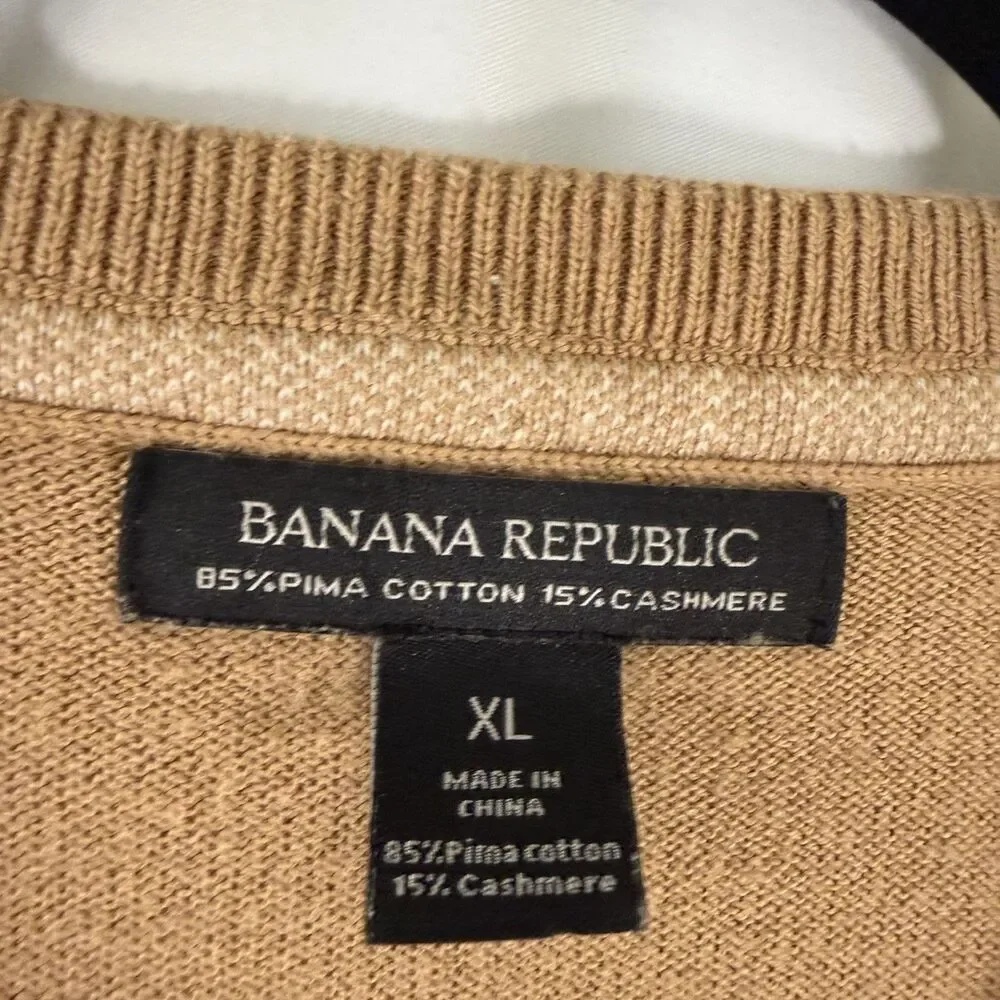Banana Republic Cashmere Blend Sweater Men's XL Brown Tan V-Neck Long Sleeve